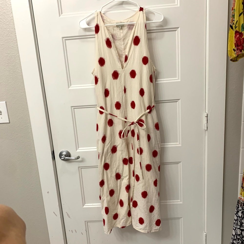 The Odells Ivory Red Polka Dots Indian Cotton Sleeveless Dress